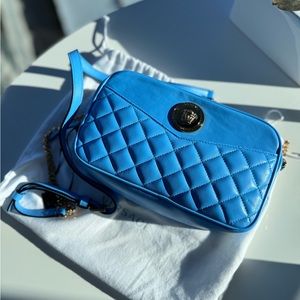 SOLD Versace La Medusa Blue Quilted Lamb Leather Medium Crossbody Bag